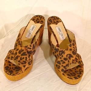 🔥 NWOT Jimmy Choo (London) Leopard Print Espadrille Wedge Sandals.